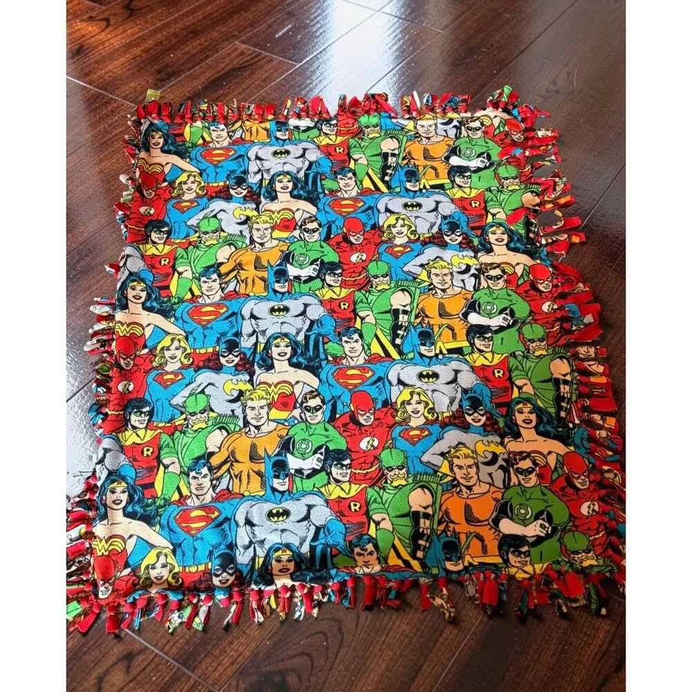 DC Comics Superhero Fleece Tie Blanket Throw Reversible Red 58x58 Handmade